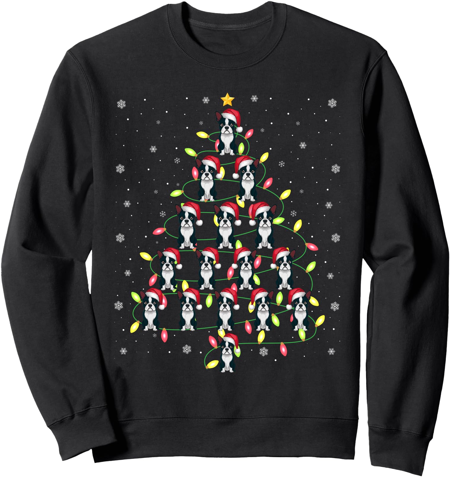 Authentic Boston Terrier Santa Tree Sweatshirt - Unique Graphic for Adults - T-Shirt, Sweatshirt, Hoodie
