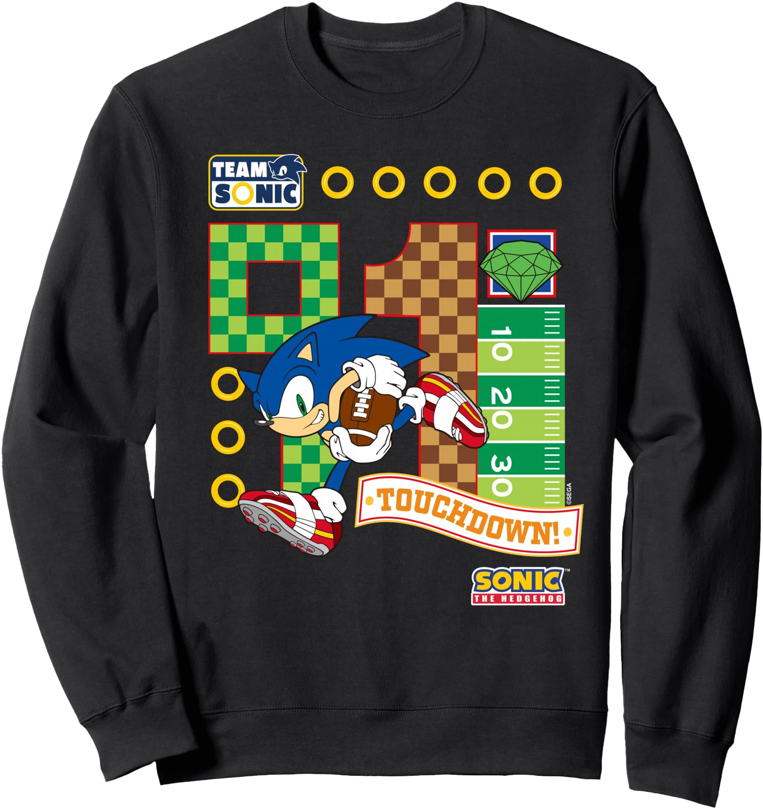 Sonic Hedgehog Team Sonic Touchdown Hoodie - Fun Novelty Design Unisex - T-Shirt, Sweatshirt, Hoodie