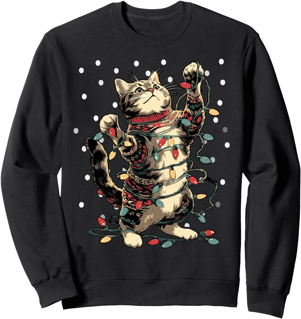 Tabby Cat Snow And Lights Winter T-Shirt - Casual Everyday Wear Men Women - T-Shirt, Sweatshirt, Hoodie