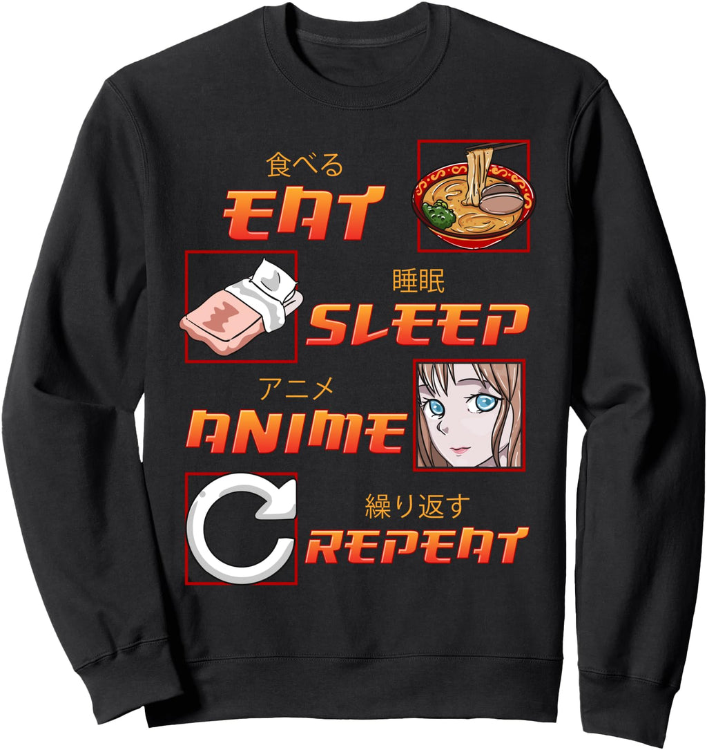Authentic Eat Sleep Anime Repeat Sweatshirt - Novelty Apparel Unisex - T-Shirt, Sweatshirt, Hoodie