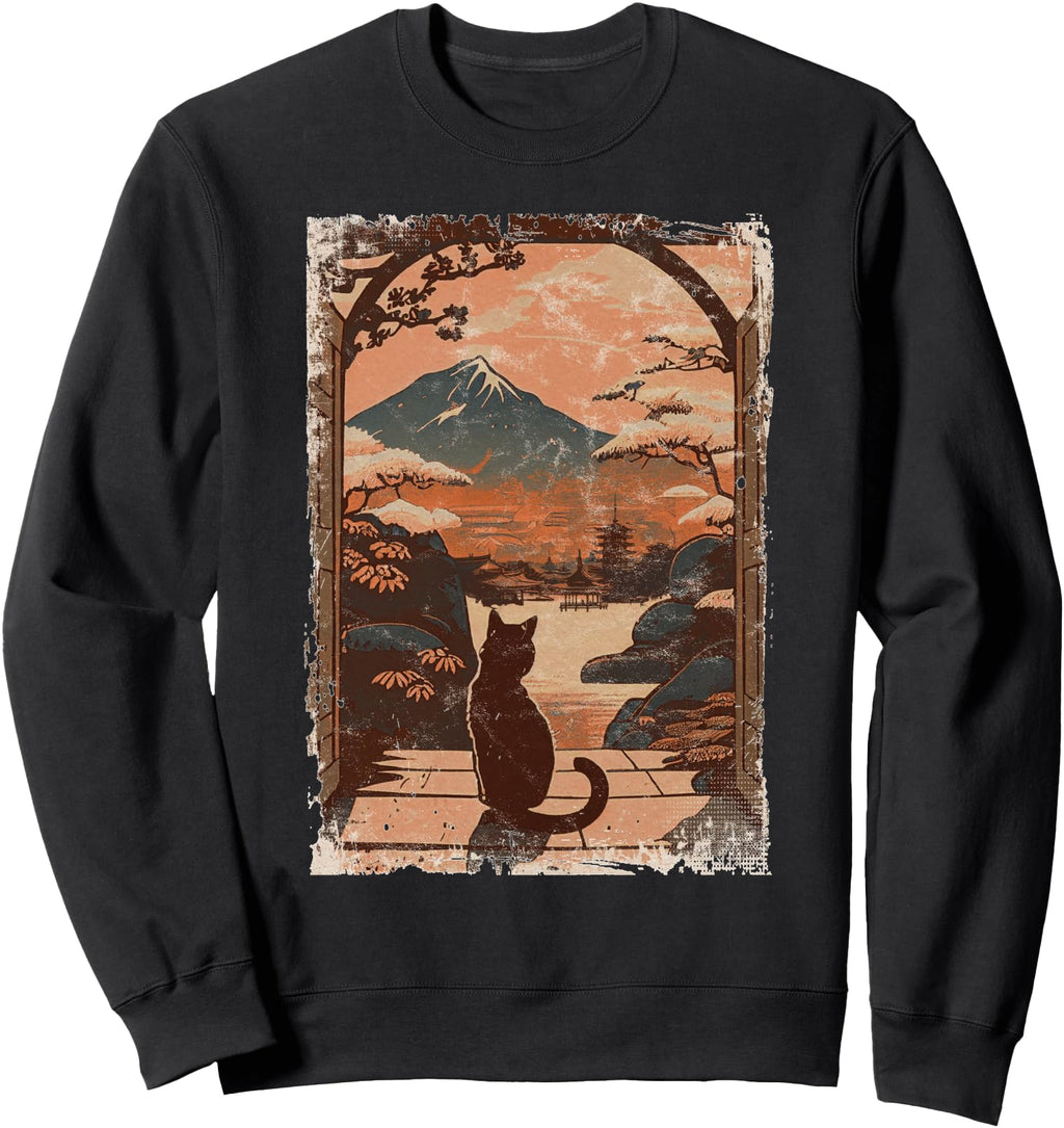 Exclusive Japanese Cat Sitting Sweatshirt - Trendy Graphic Unisex - T-Shirt, Sweatshirt, Hoodie