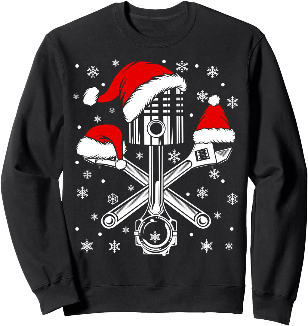 Garage Mechanic Wrench Piston Santa Hoodie - Fun Novelty Design for Adults - T-Shirt, Sweatshirt, Hoodie