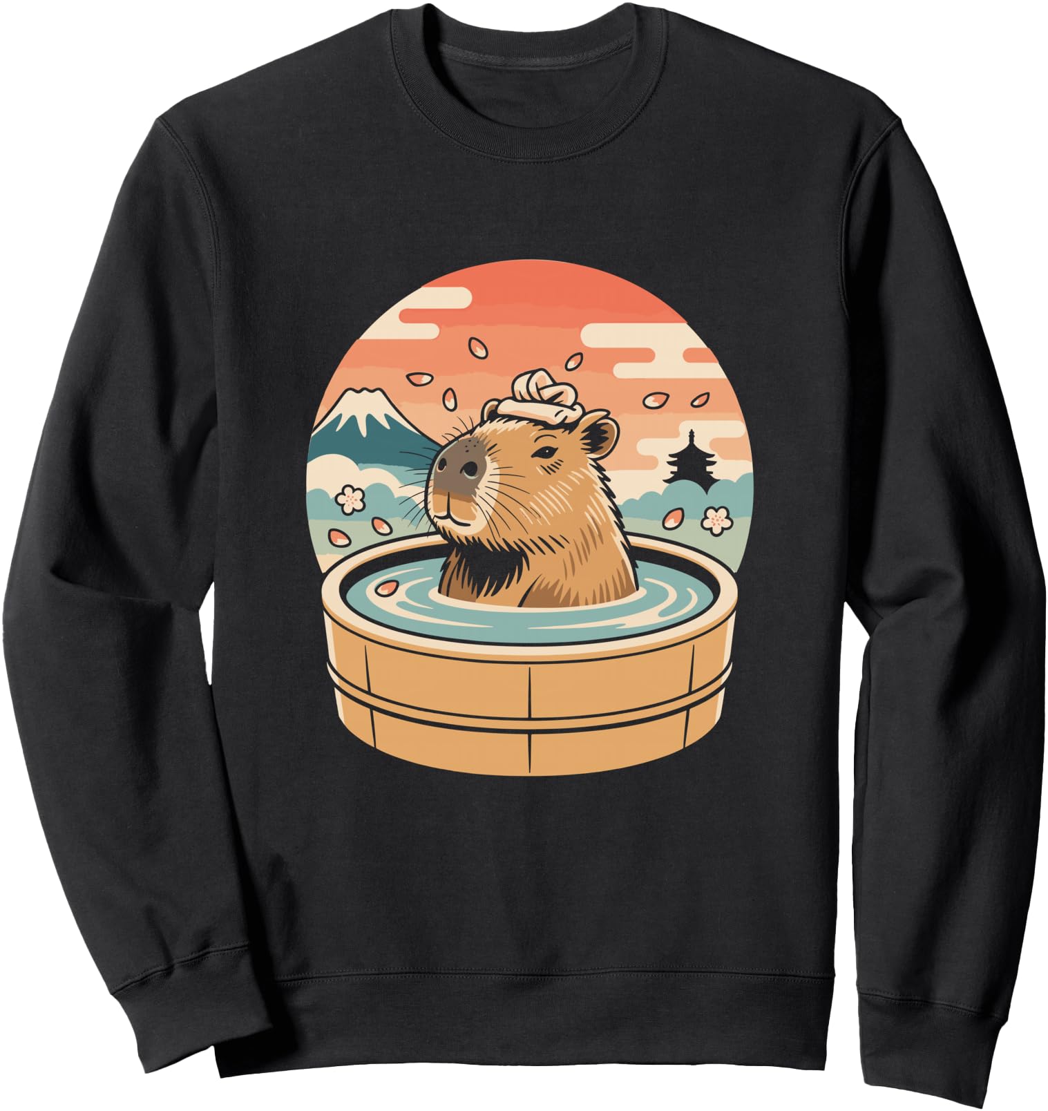 Capybara Relaxing Onsen Japanese Artist Hoodie - Trendy Graphic Unisex - T-Shirt, Sweatshirt, Hoodie