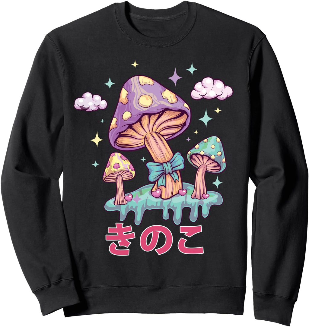 Pastel Goth Mushrooms Kawaii Japanese Hoodie - Minimalist Print Unisex - T-Shirt, Sweatshirt, Hoodie