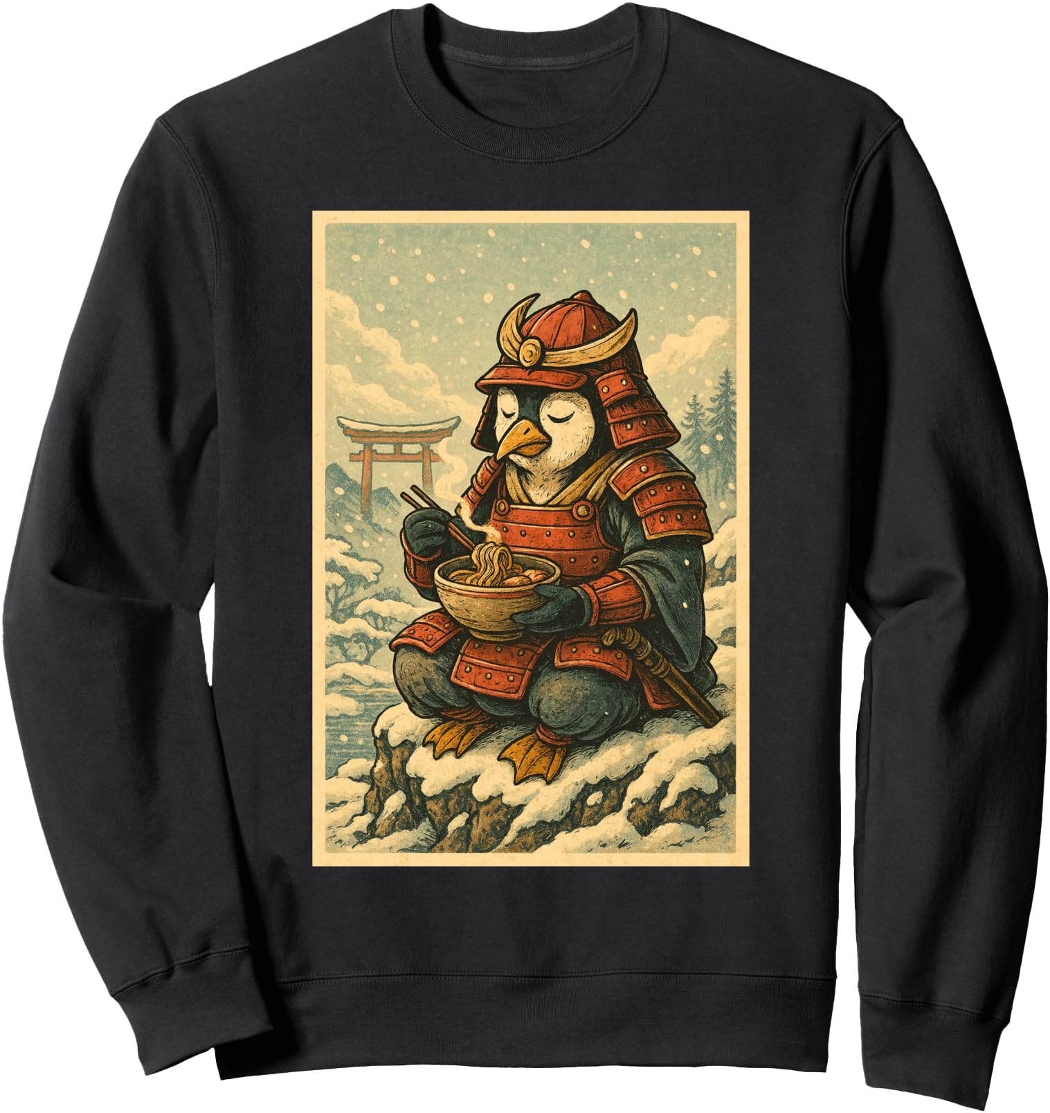 Original Samurai Penguin Ramen Hoodie - Fun Novelty Design for Adults - T-Shirt, Sweatshirt, Hoodie