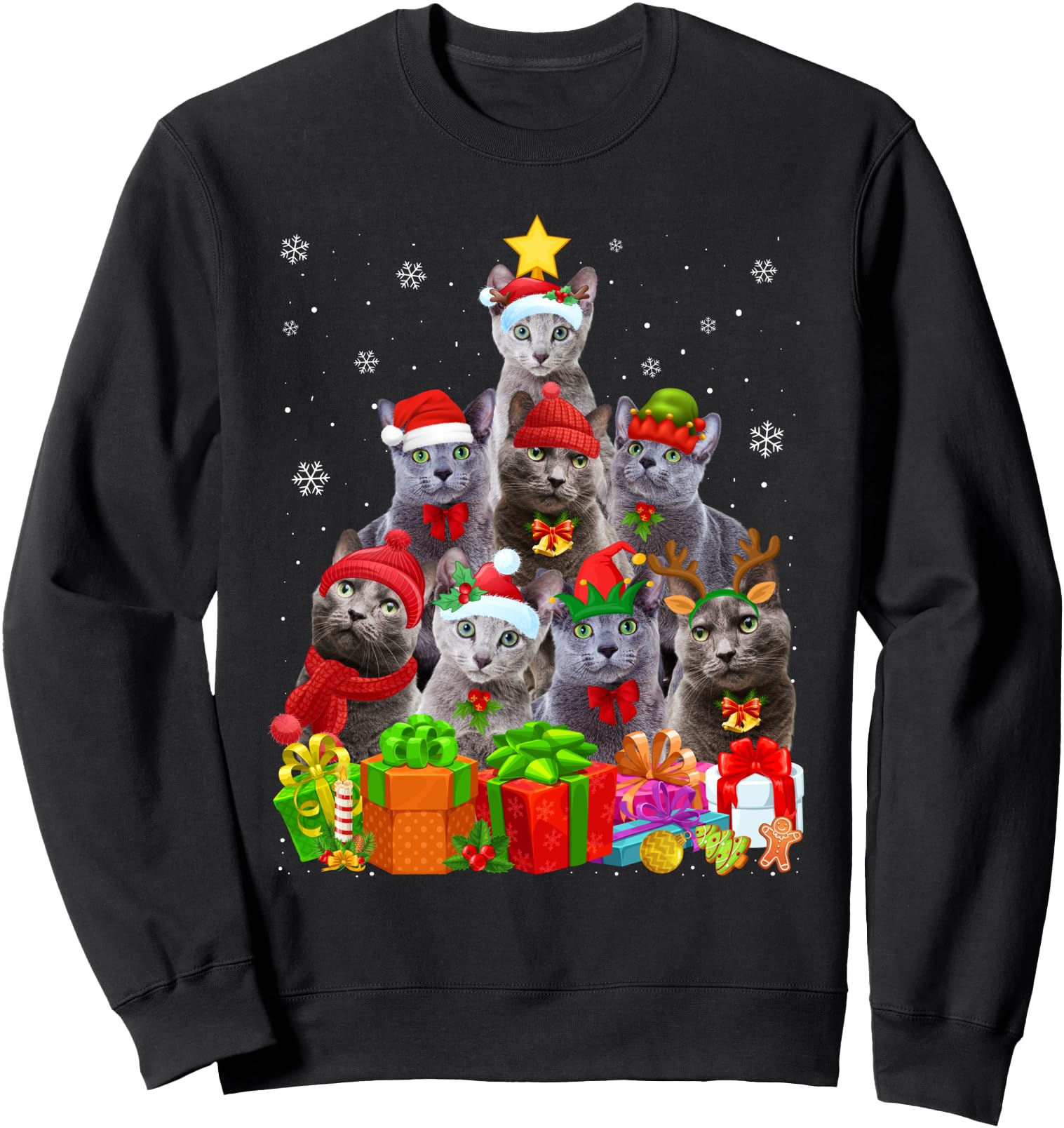 Original Ugly Cat Tree Russian Blue Cat Hoodie - Graphic Print Unisex - T-Shirt, Sweatshirt, Hoodie