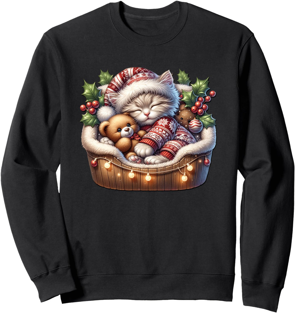 Original Winter Cat Cuddle Teddy Bear Sweatshirt - Minimalist Print Unisex - T-Shirt, Sweatshirt, Hoodie