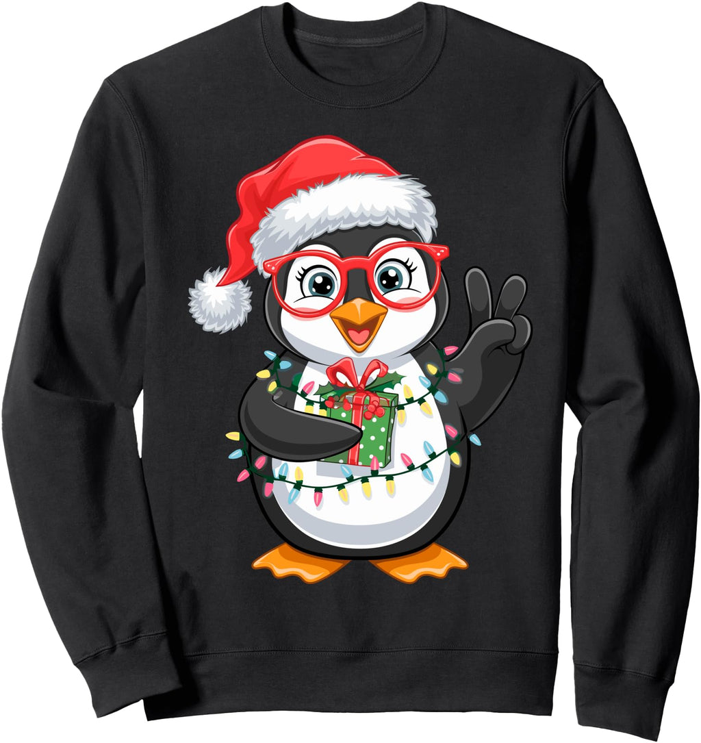 Merry Penguin Santa Lights New Year T-Shirt - Fun Novelty Design Men Women - T-Shirt, Sweatshirt, Hoodie
