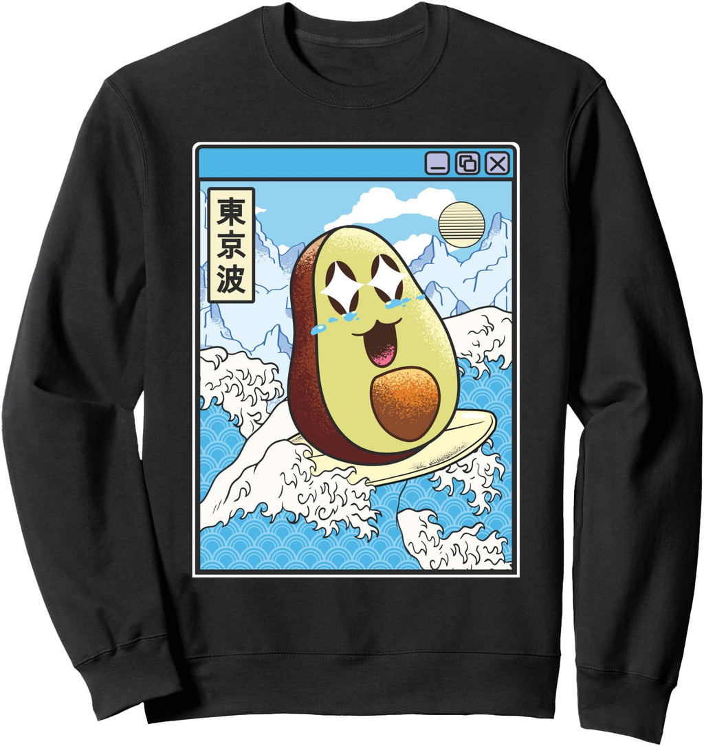 Authentic Happy Avocado Surfing Sweatshirt - Trendy Graphic Unisex - T-Shirt, Sweatshirt, Hoodie