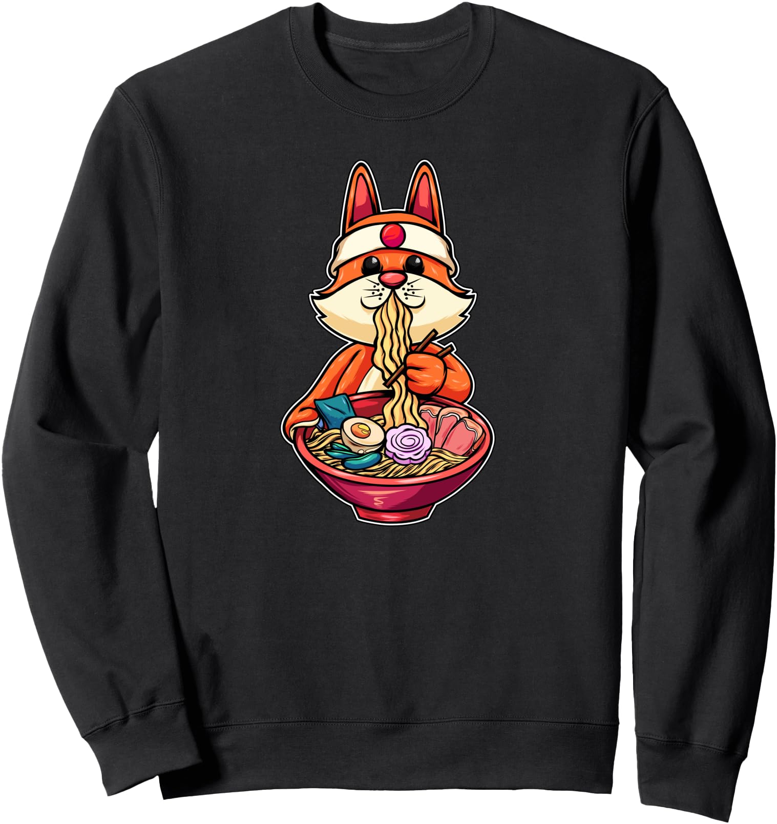 Authentic Fox Eating Ramen Japanese Fox Hoodie - Custom Art Print Unisex - T-Shirt, Sweatshirt, Hoodie