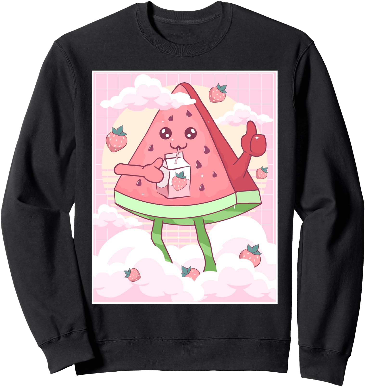 Handcrafted Kawaii Watermelon Sweatshirt - Graphic Print for Adults - T-Shirt, Sweatshirt, Hoodie