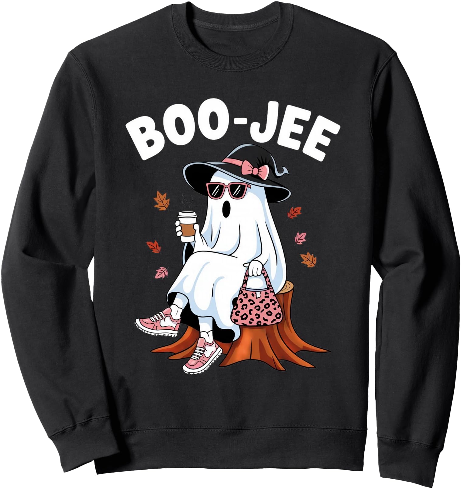 Boo Jee Ghost Halloween Leopard Sweatshirt - Fun Novelty Design Men Women - T-Shirt, Sweatshirt, Hoodie