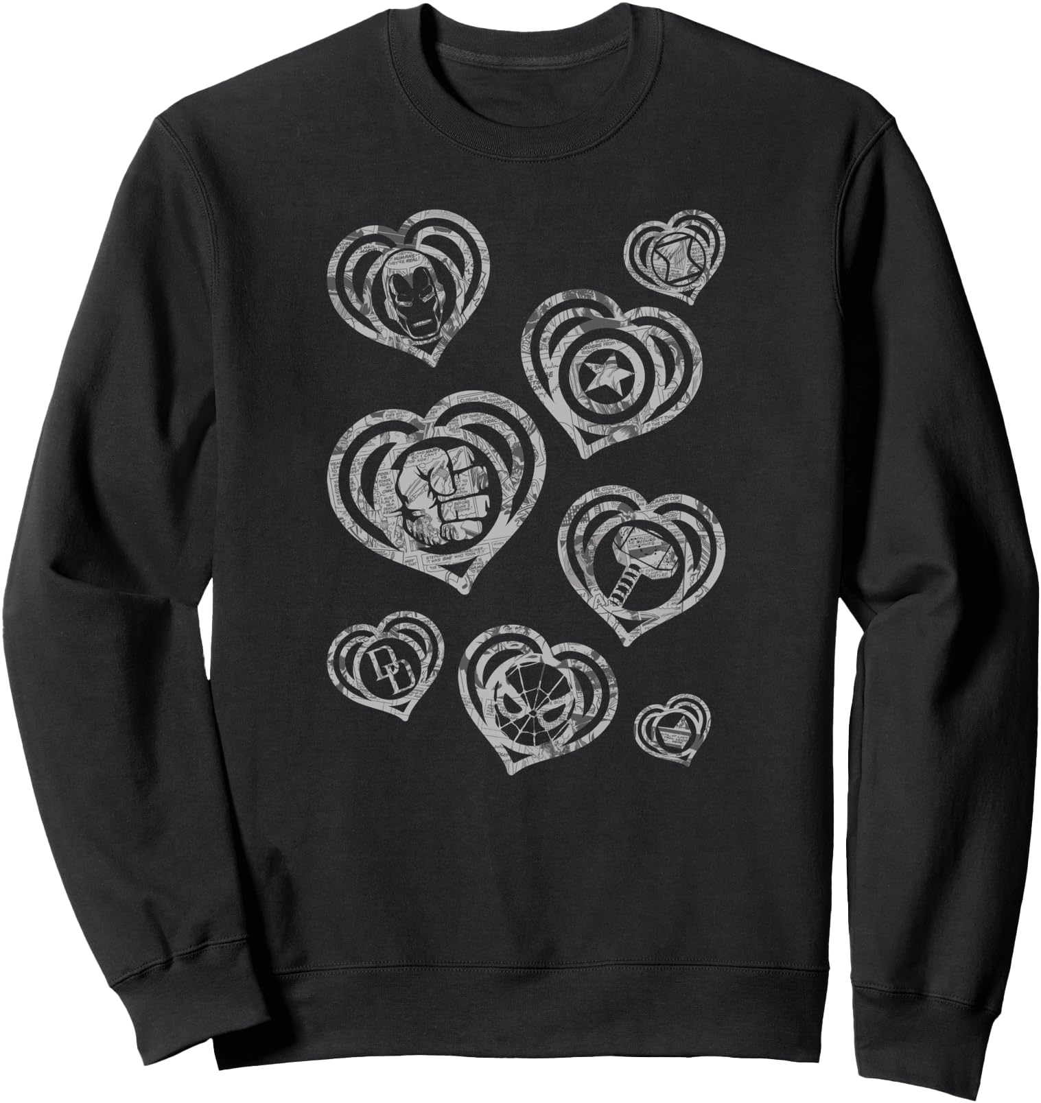 Handcrafted Marvel Hero Icon Comic Hearts Hoodie - Graphic Print Unisex - T-Shirt, Sweatshirt, Hoodie