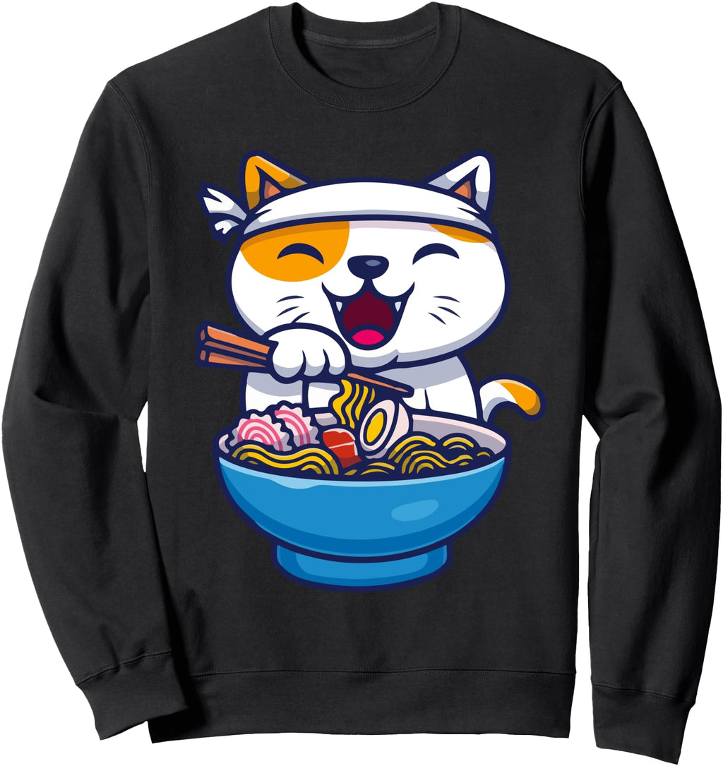 Exclusive Kawaii Ramen Cat Japanese Hoodie - Minimalist Print Men Women - T-Shirt, Sweatshirt, Hoodie