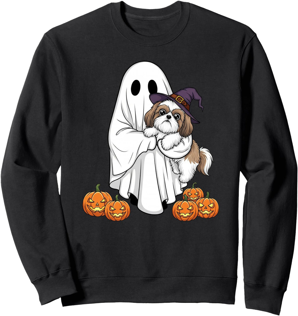 Ghost Shih Tzu Pumpkin Halloween Sweatshirt - Aesthetic Graphic Men Women - T-Shirt, Sweatshirt, Hoodie