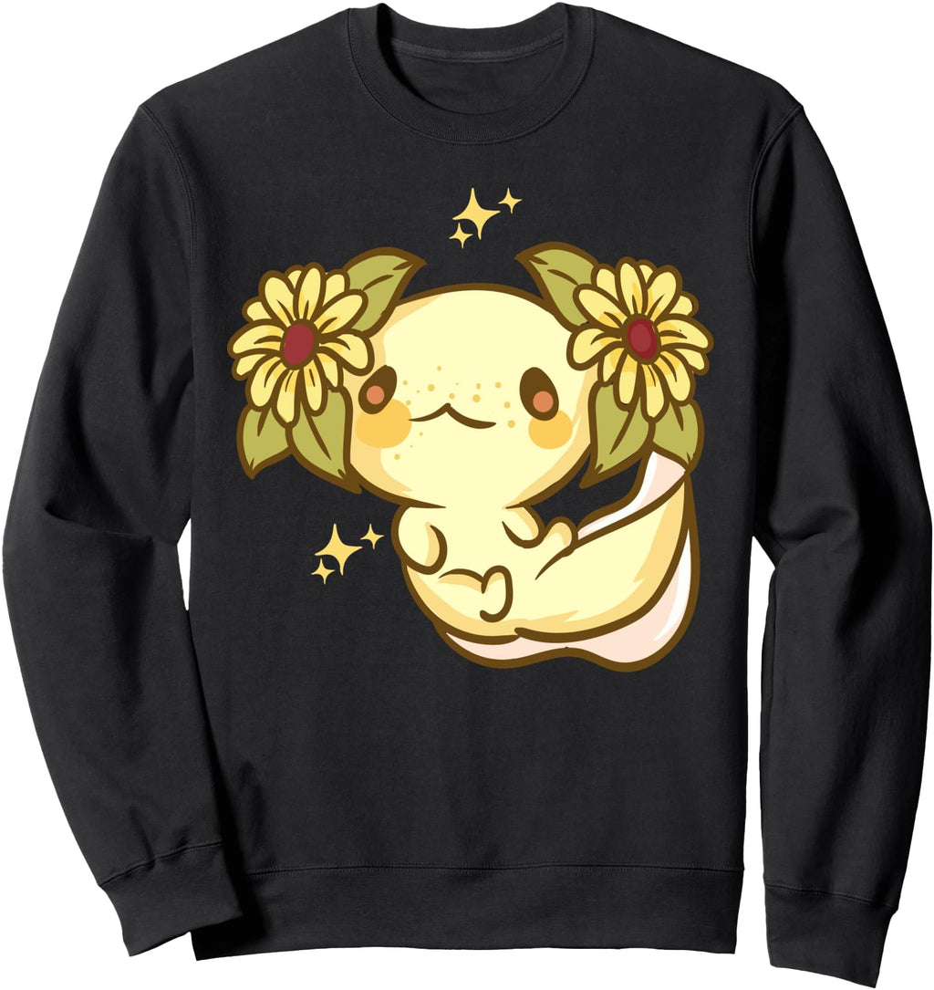 Sunflower Axolotl Kawaii Anime Hoodie - Casual Everyday Wear Unisex - T-Shirt, Sweatshirt, Hoodie