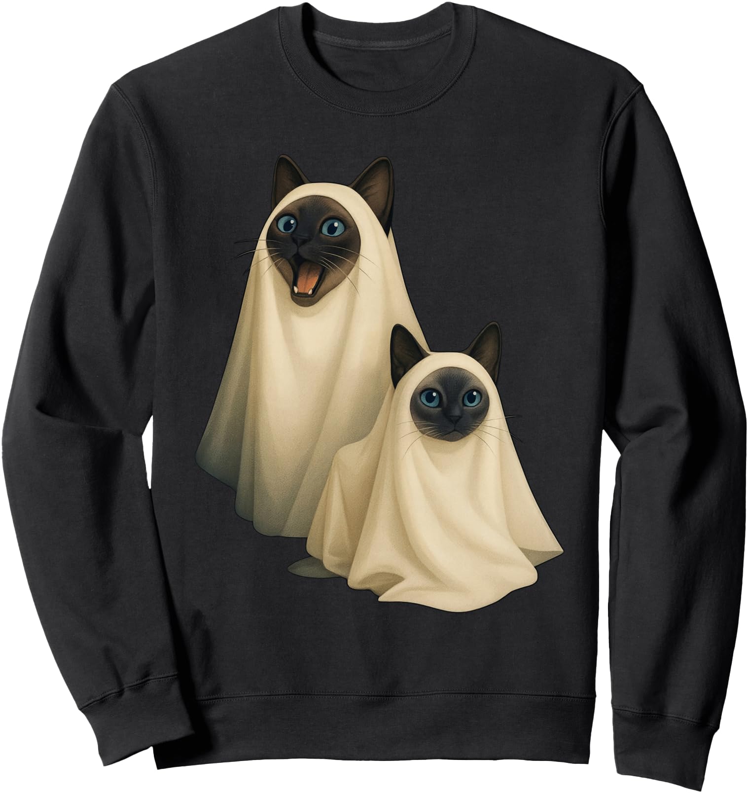 Ghost Siamese Cat Kitten Halloween T-Shirt - Novelty Apparel for Adults - T-Shirt, Sweatshirt, Hoodie