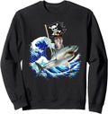 Pirate Cat Riding Shark Surfing Sweatshirt - Fun Novelty Design for Adults - T-Shirt, Sweatshirt, Hoodie