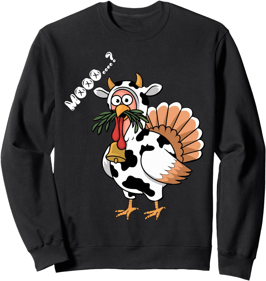 Handcrafted Thanksgiving Turkey Moo Cow Hoodie - Trendy Graphic for Adults - T-Shirt, Sweatshirt, Hoodie