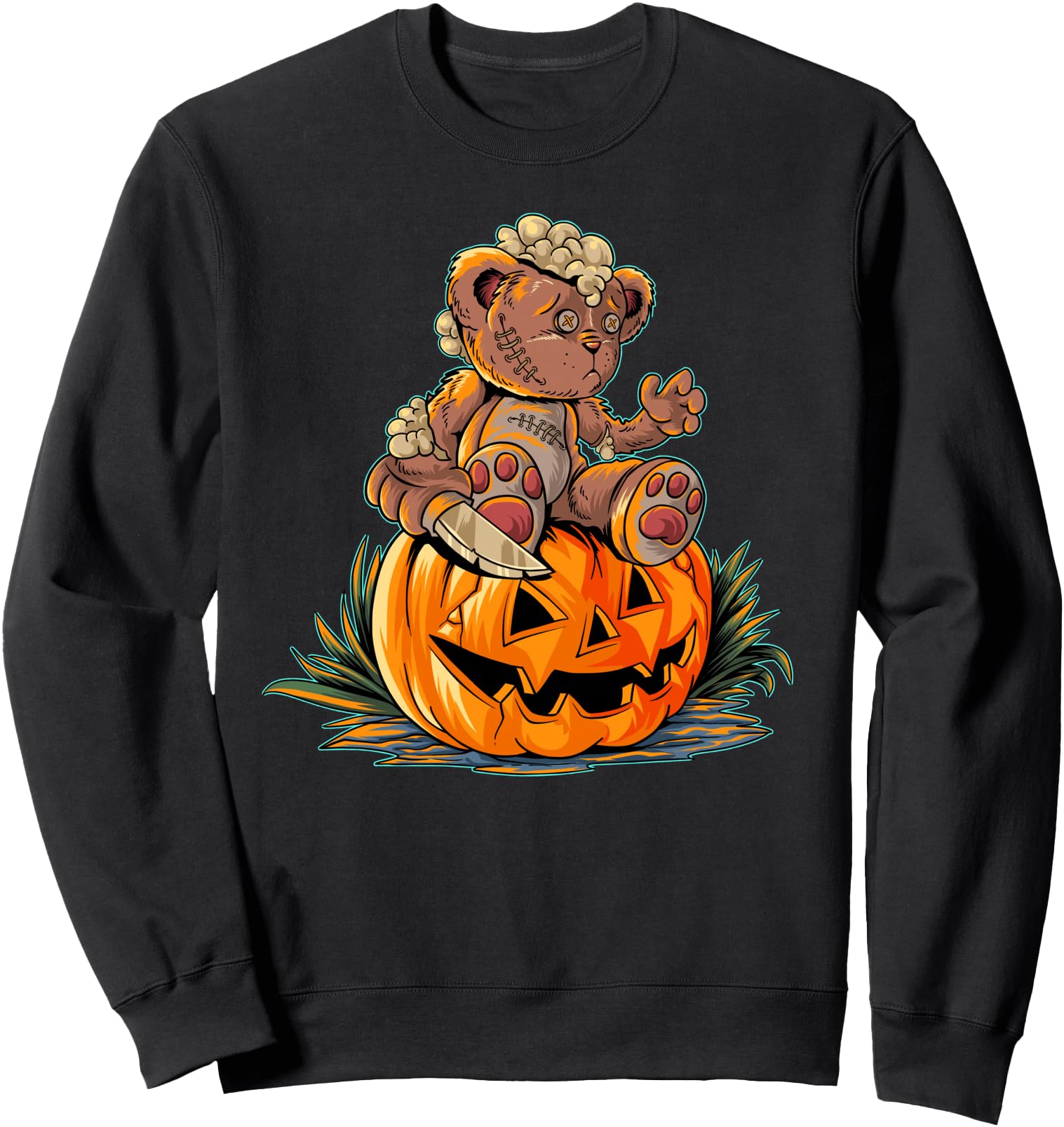 Handcrafted Halloween Spooky Teddy Hoodie - Minimalist Print for Adults - T-Shirt, Sweatshirt, Hoodie