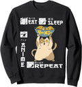 Authentic Eat Sleep Anime Repeat Cat Hoodie - Aesthetic Graphic for Adults - T-Shirt, Sweatshirt, Hoodie