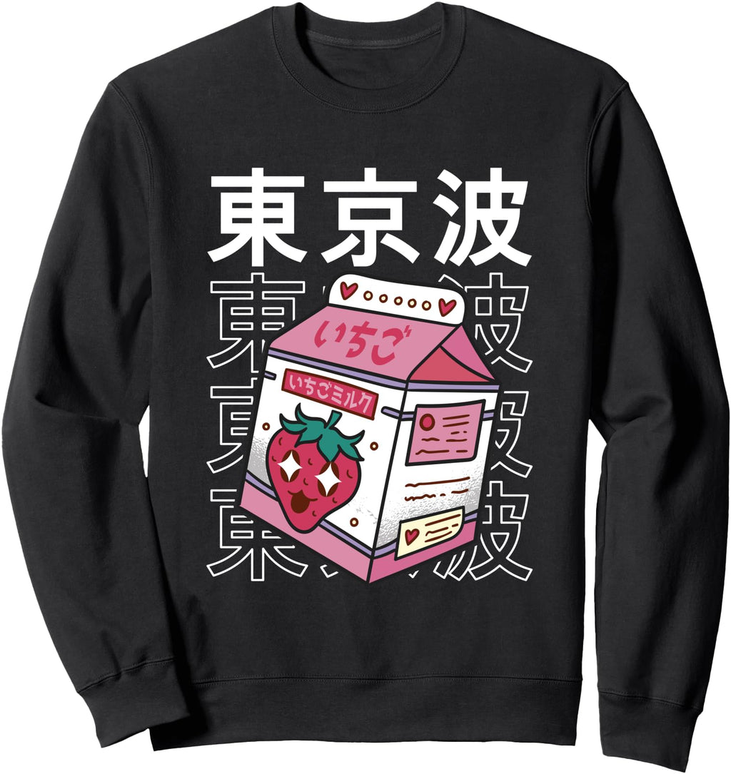 Strawberry Milk Carton Japanese Kawaii Hoodie - Graphic Print Men Women - T-Shirt, Sweatshirt, Hoodie