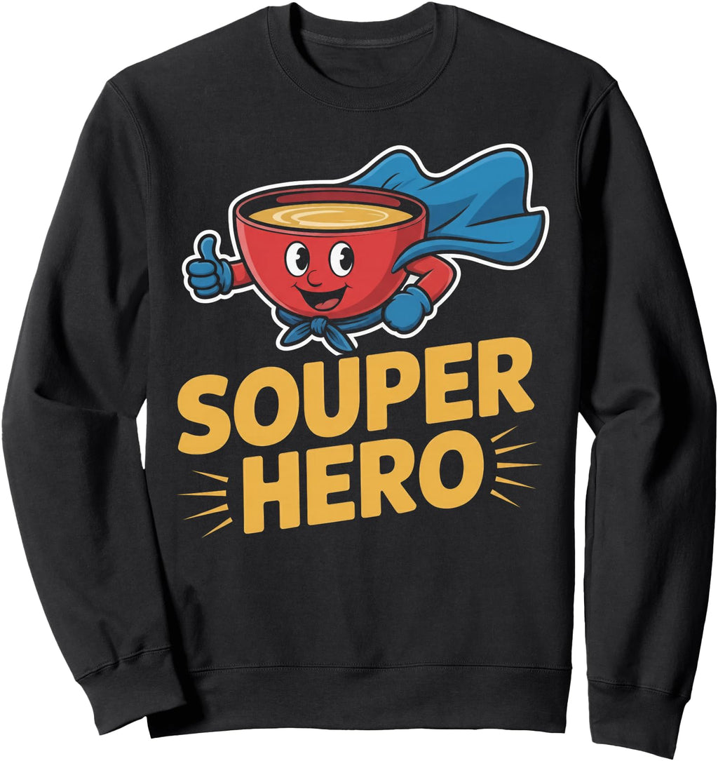 Souper Hero Soup Bowl Cartoon Pun Hoodie - Fun Novelty Design Unisex - T-Shirt, Sweatshirt, Hoodie