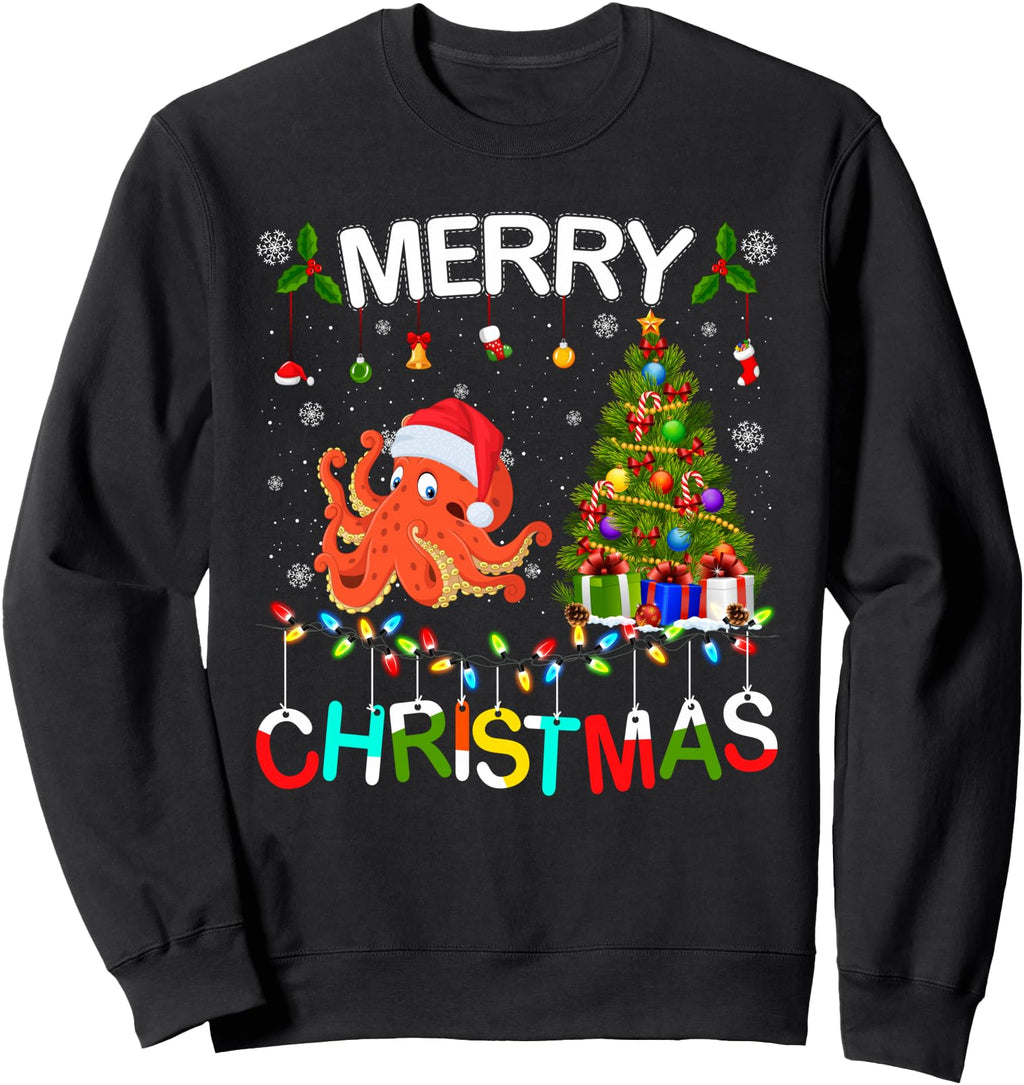 Handcrafted Octopus Merry Octopuss Sweatshirt - Custom Art Print Unisex - T-Shirt, Sweatshirt, Hoodie