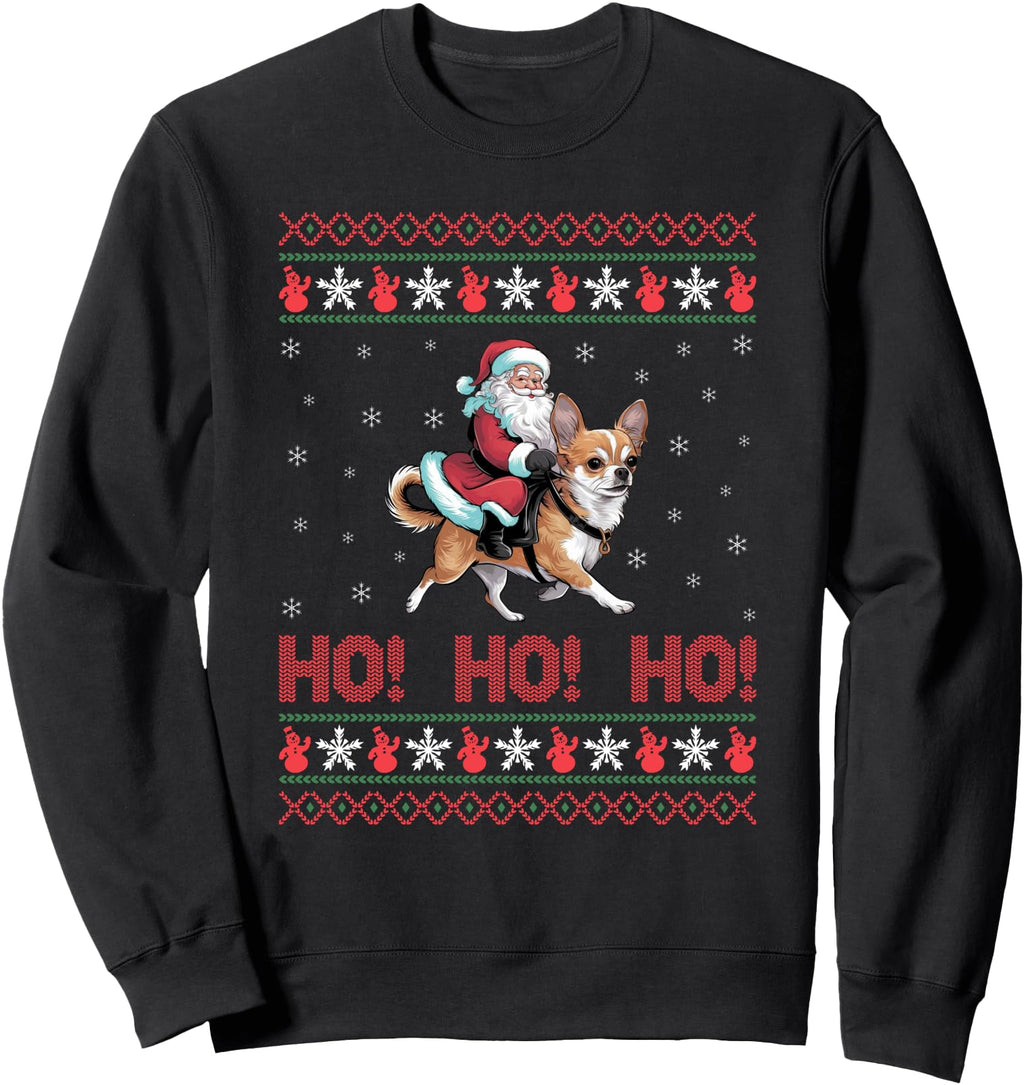 Ho Ho Ho Santa Riding Chihuahua Dog Ugly Hoodie - Trendy Graphic Unisex - T-Shirt, Sweatshirt, Hoodie