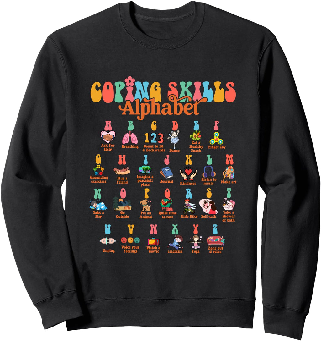 Handcrafted Abc Coping Skills Alphabet Hoodie - Minimalist Print Unisex - T-Shirt, Sweatshirt, Hoodie