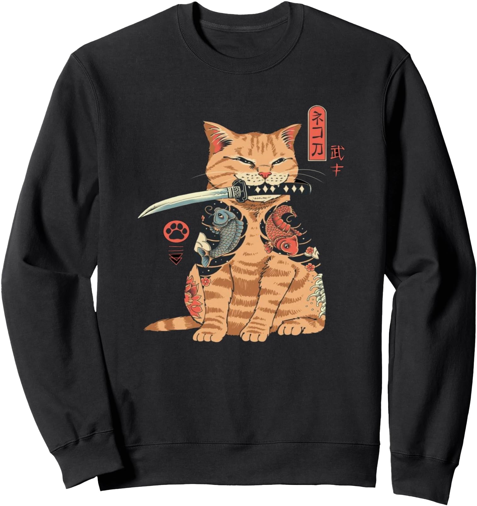 Japanese Samurai Ninja Cat Kawaii Hoodie - Custom Art Print Men Women - T-Shirt, Sweatshirt, Hoodie