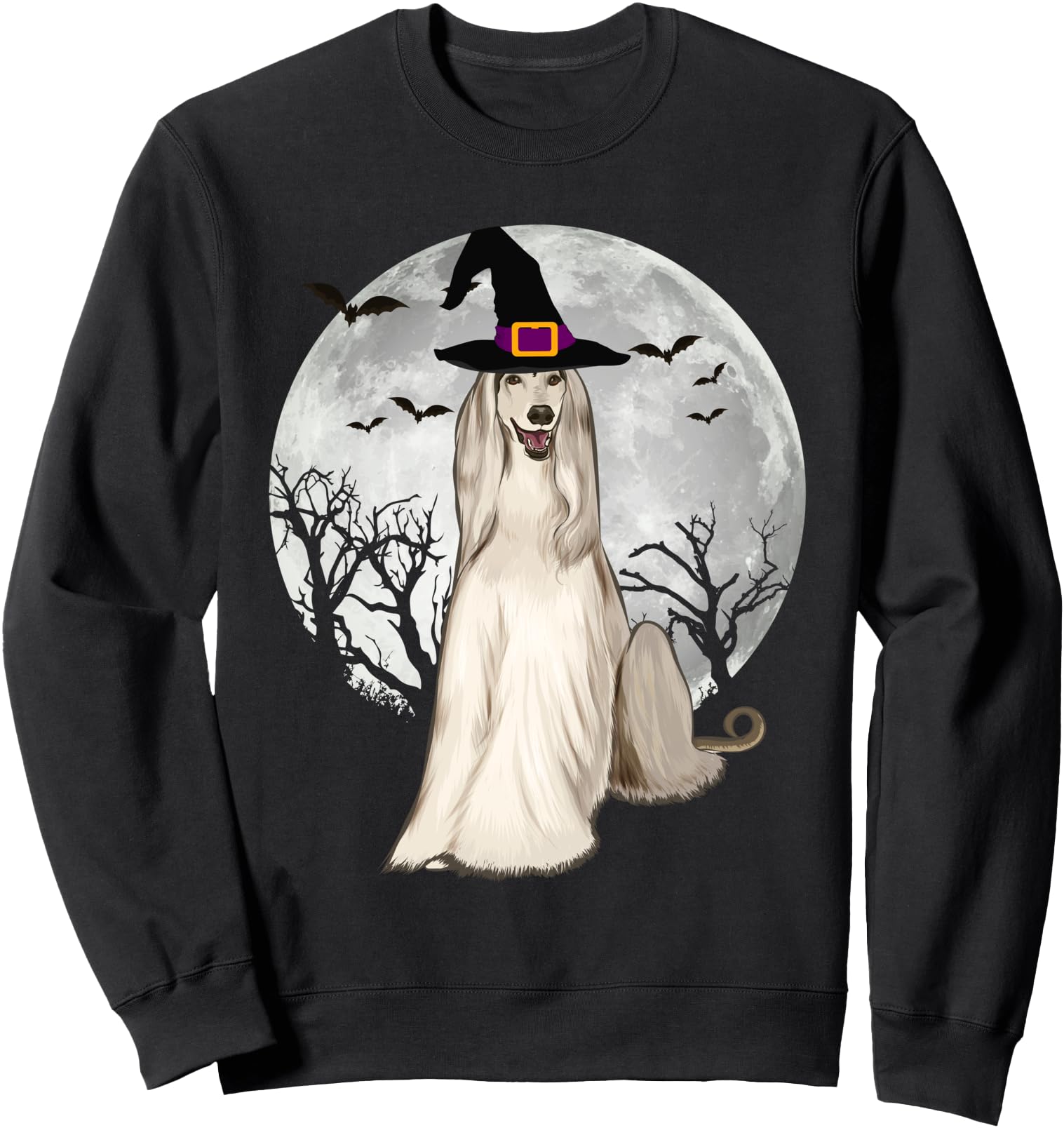 Scary Afghan Hound Dog Witch Hat Sweatshirt - Minimalist Print Men Women - T-Shirt, Sweatshirt, Hoodie