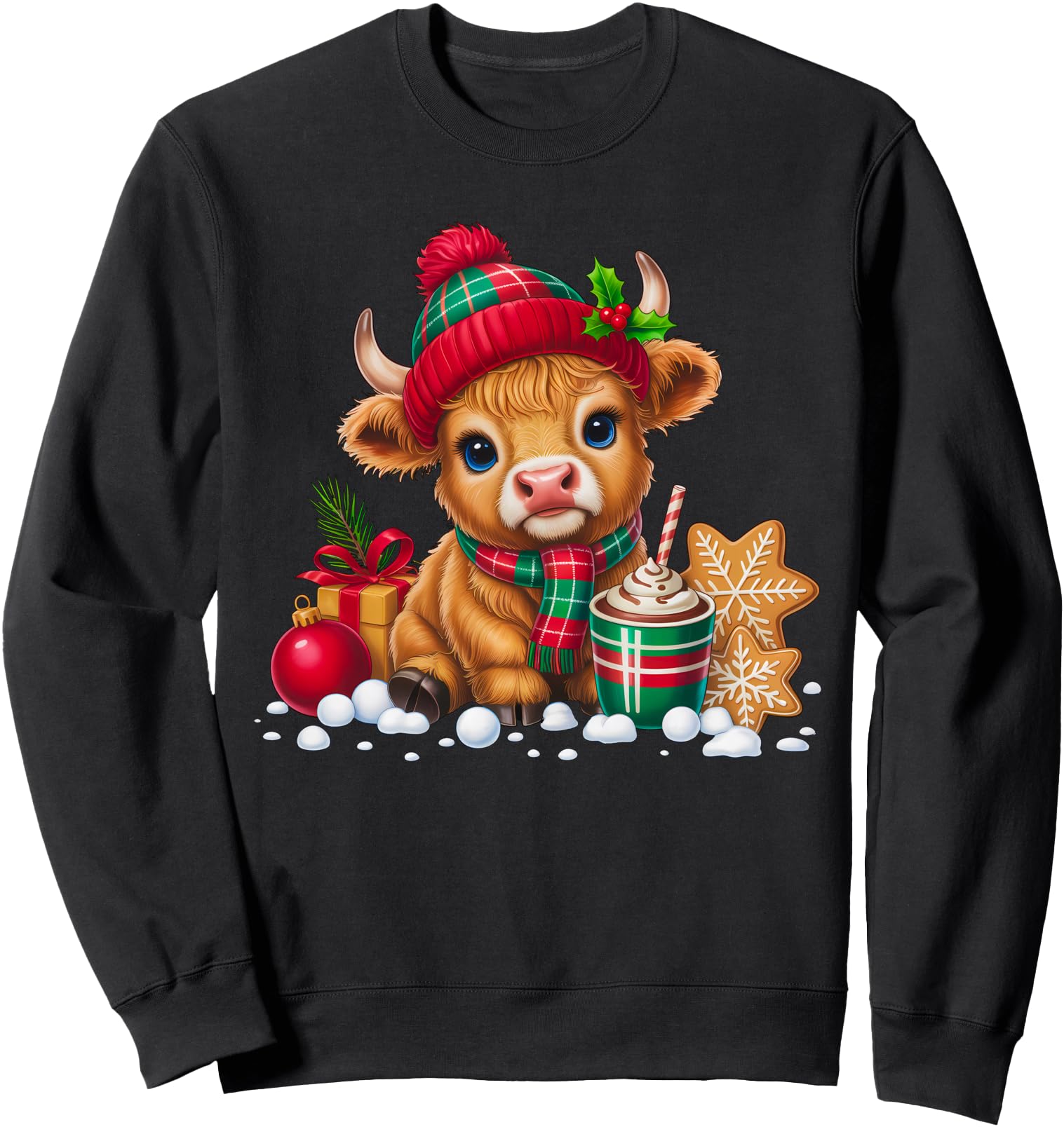 Handcrafted Winter Highland Cow Calf T-Shirt - Trendy Graphic Men Women - T-Shirt, Sweatshirt, Hoodie