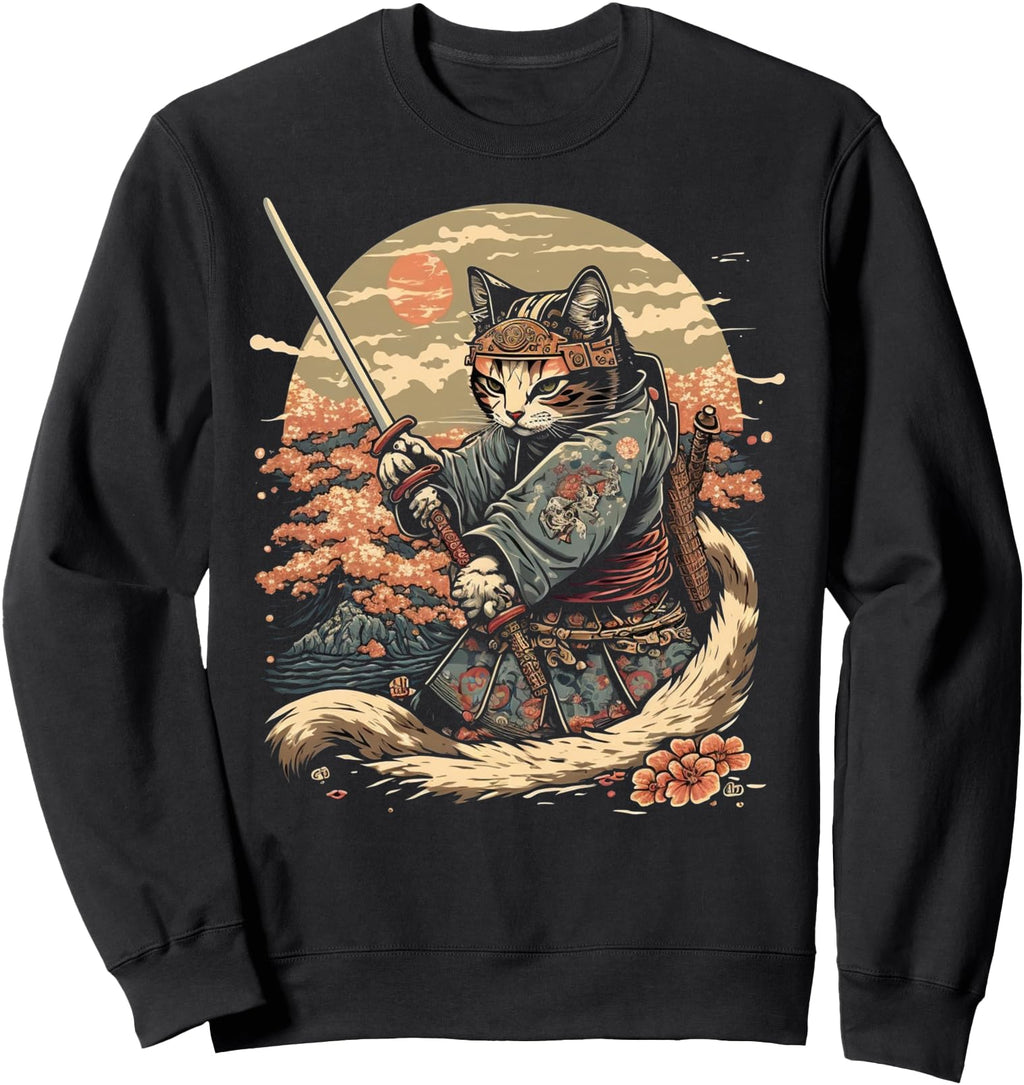 Handcrafted Japanese Art Cat Ninja Hoodie - Streetwear Style Men Women - T-Shirt, Sweatshirt, Hoodie