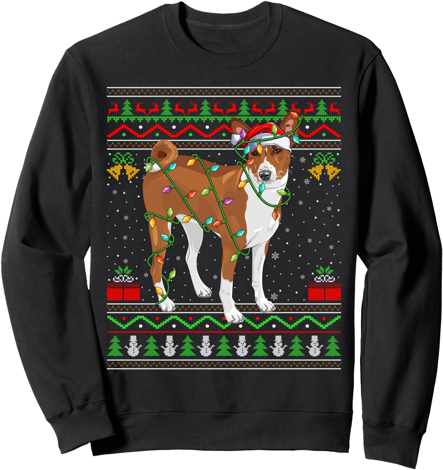 Basenji Dog Lights Santa Ugly Artist Hoodie - Minimalist Print Unisex - T-Shirt, Sweatshirt, Hoodie