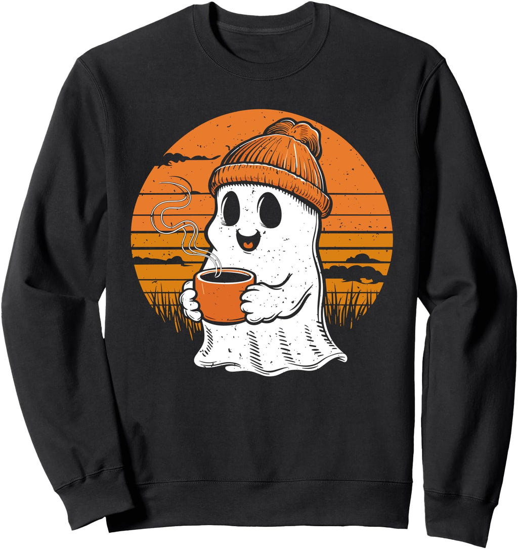 Ghost Drinking Coffee Halloween T-Shirt - Unique Graphic for Adults - T-Shirt, Sweatshirt, Hoodie