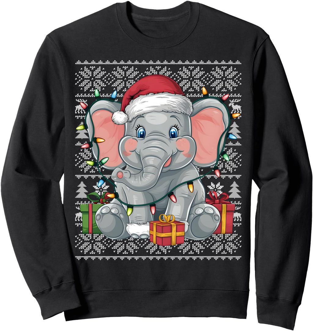 Handcrafted Ugly Santa Hat Elephant Sweatshirt - Unique Graphic Men Women - T-Shirt, Sweatshirt, Hoodie