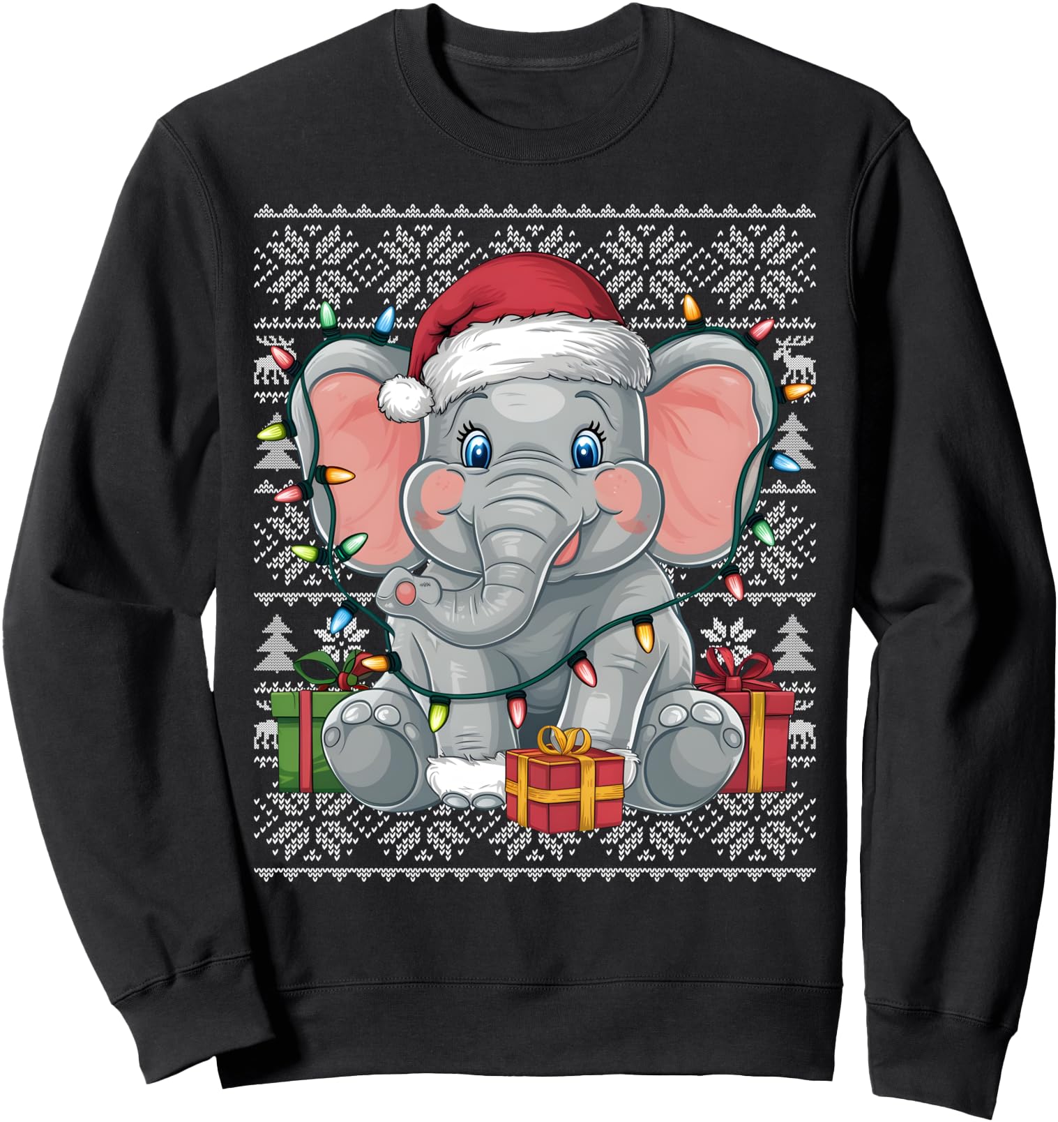 Handcrafted Ugly Santa Hat Elephant Sweatshirt - Unique Graphic Men Women - T-Shirt, Sweatshirt, Hoodie