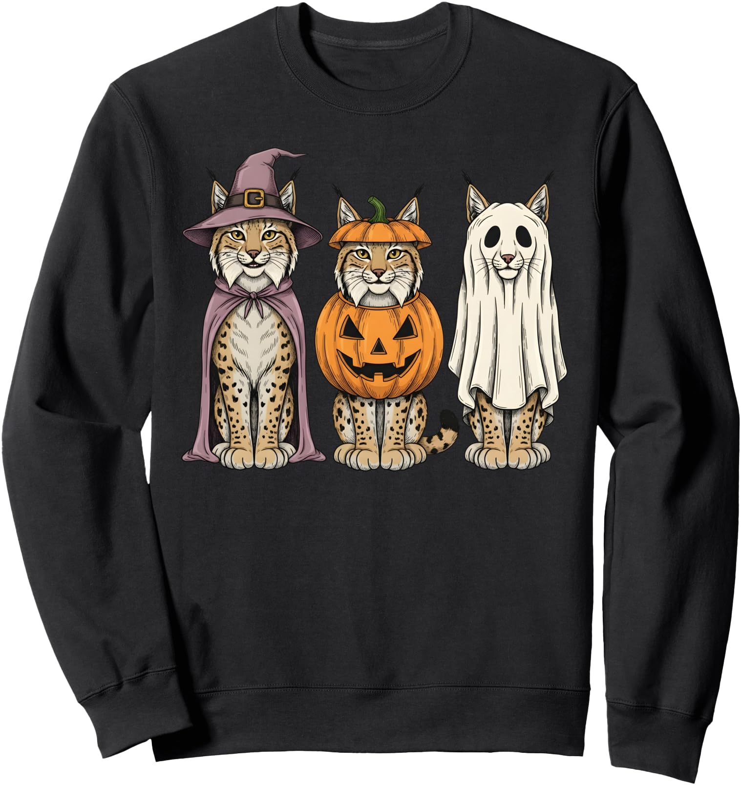 Exclusive Spooky Ghost Lynx Pumpkin Sweatshirt - Aesthetic Graphic Unisex - T-Shirt, Sweatshirt, Hoodie