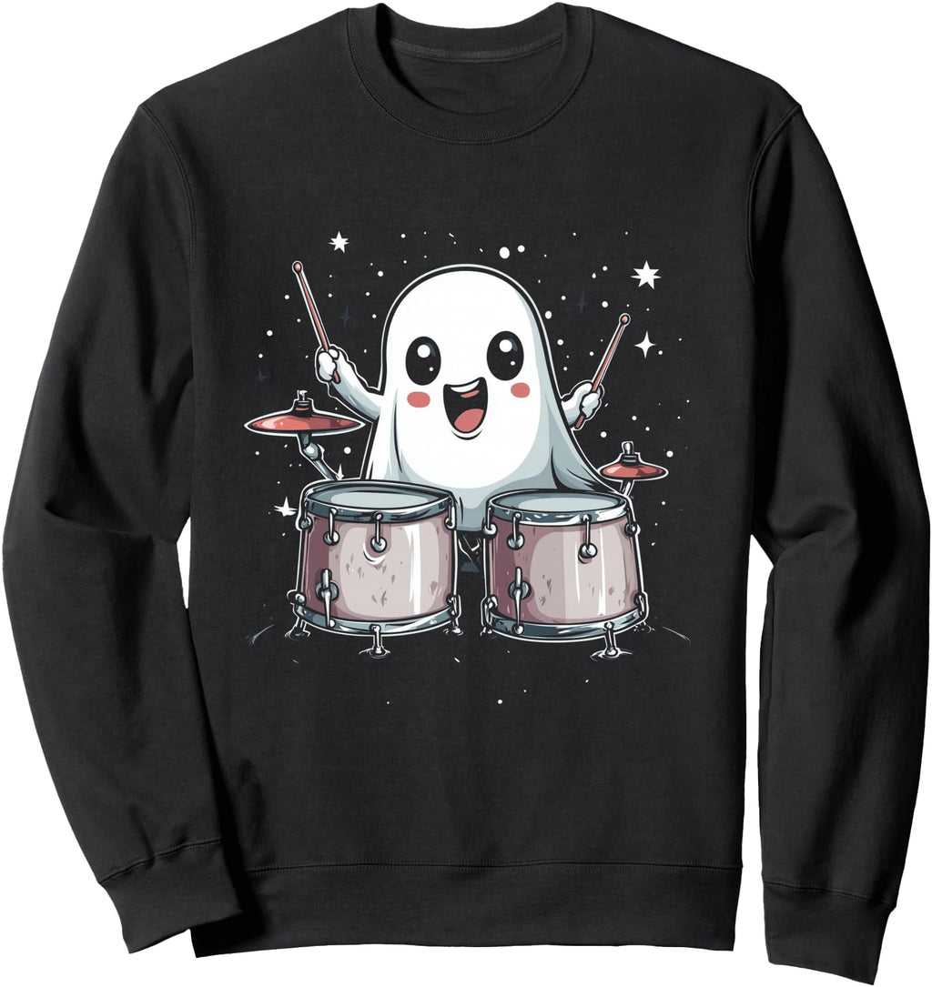 Exclusive Ghost Playing Drums Hoodie - Minimalist Print for Adults - T-Shirt, Sweatshirt, Hoodie