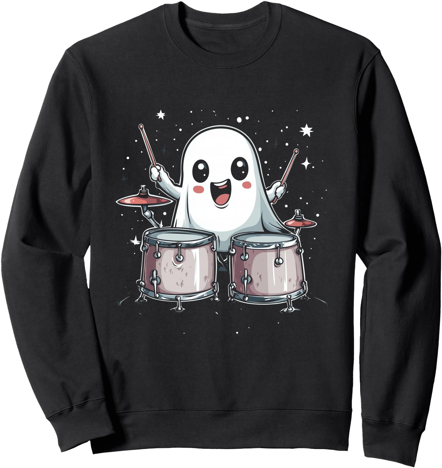Exclusive Ghost Playing Drums Hoodie - Minimalist Print for Adults - T-Shirt, Sweatshirt, Hoodie
