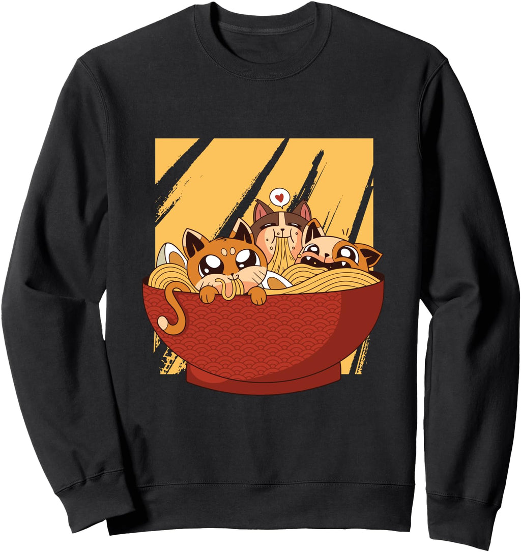Kawaii Anime Cat Japanese Ramen Noodles Rare T-Shirt - Graphic Print Unisex - T-Shirt, Sweatshirt, Hoodie