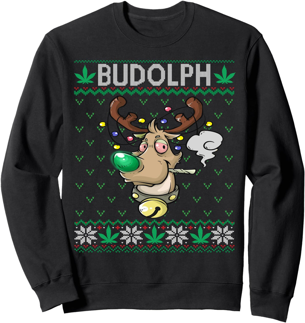 Exclusive Budolph Weed Smoking Rudolph Sweatshirt - Graphic Print Unisex - T-Shirt, Sweatshirt, Hoodie
