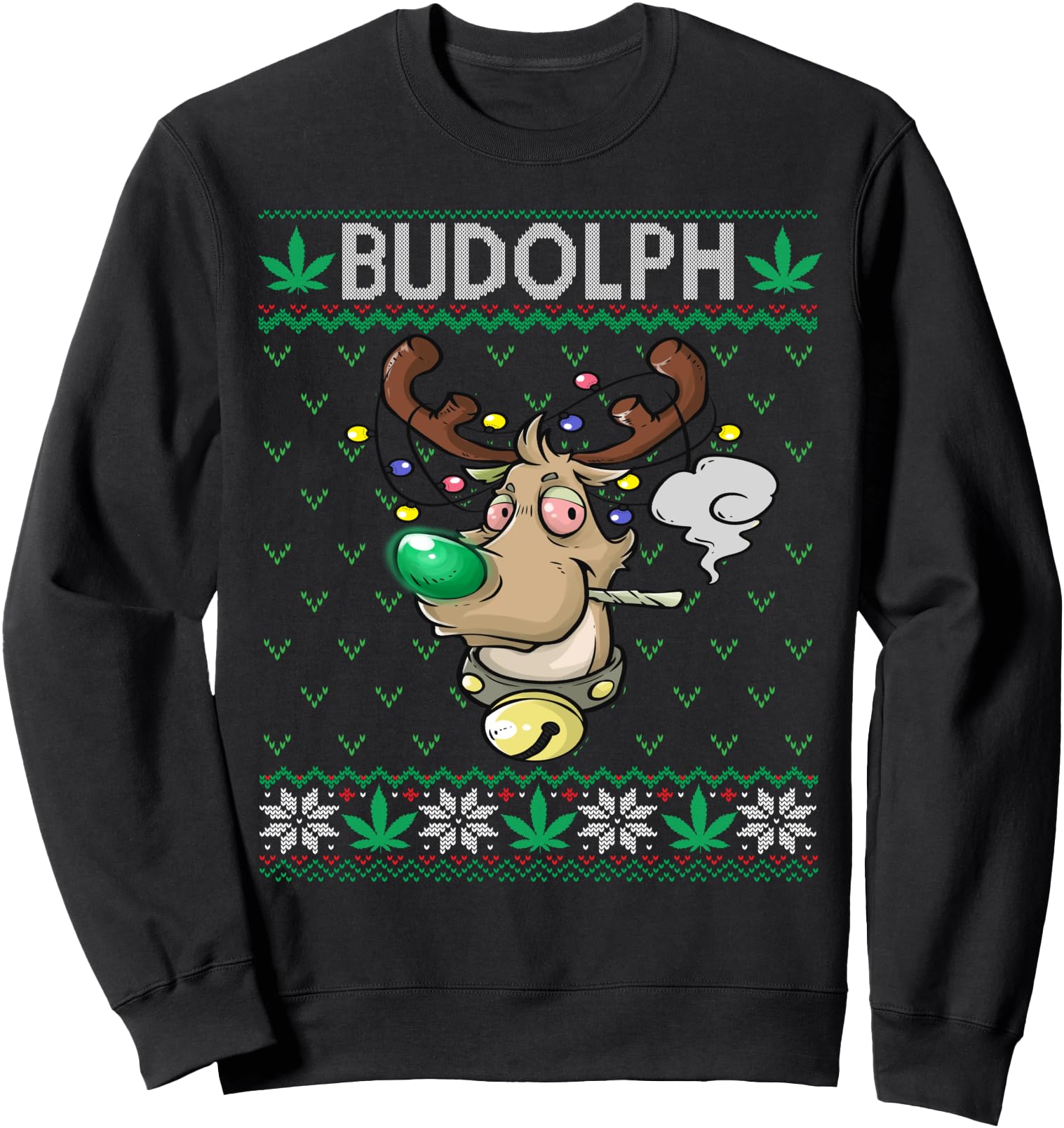 Exclusive Budolph Weed Smoking Rudolph Sweatshirt - Graphic Print Unisex - T-Shirt, Sweatshirt, Hoodie