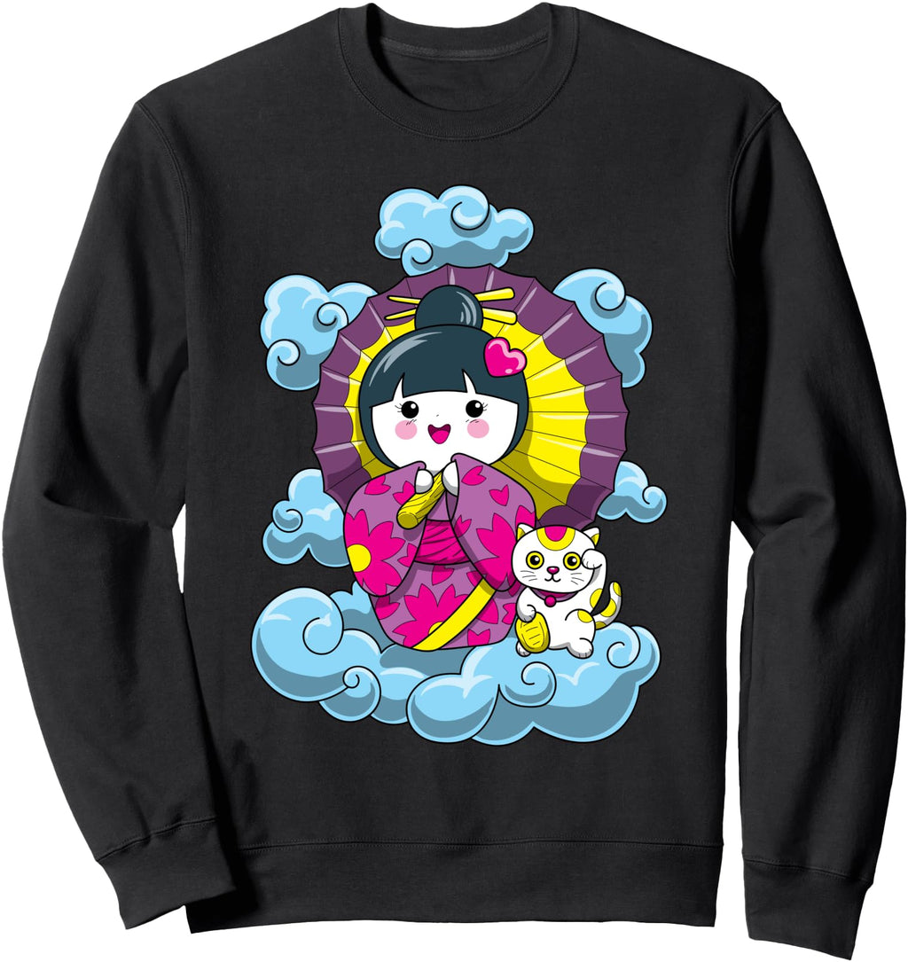 Kawaii Kokeshi Doll And Japanese Hoodie - Streetwear Style for Adults - T-Shirt, Sweatshirt, Hoodie