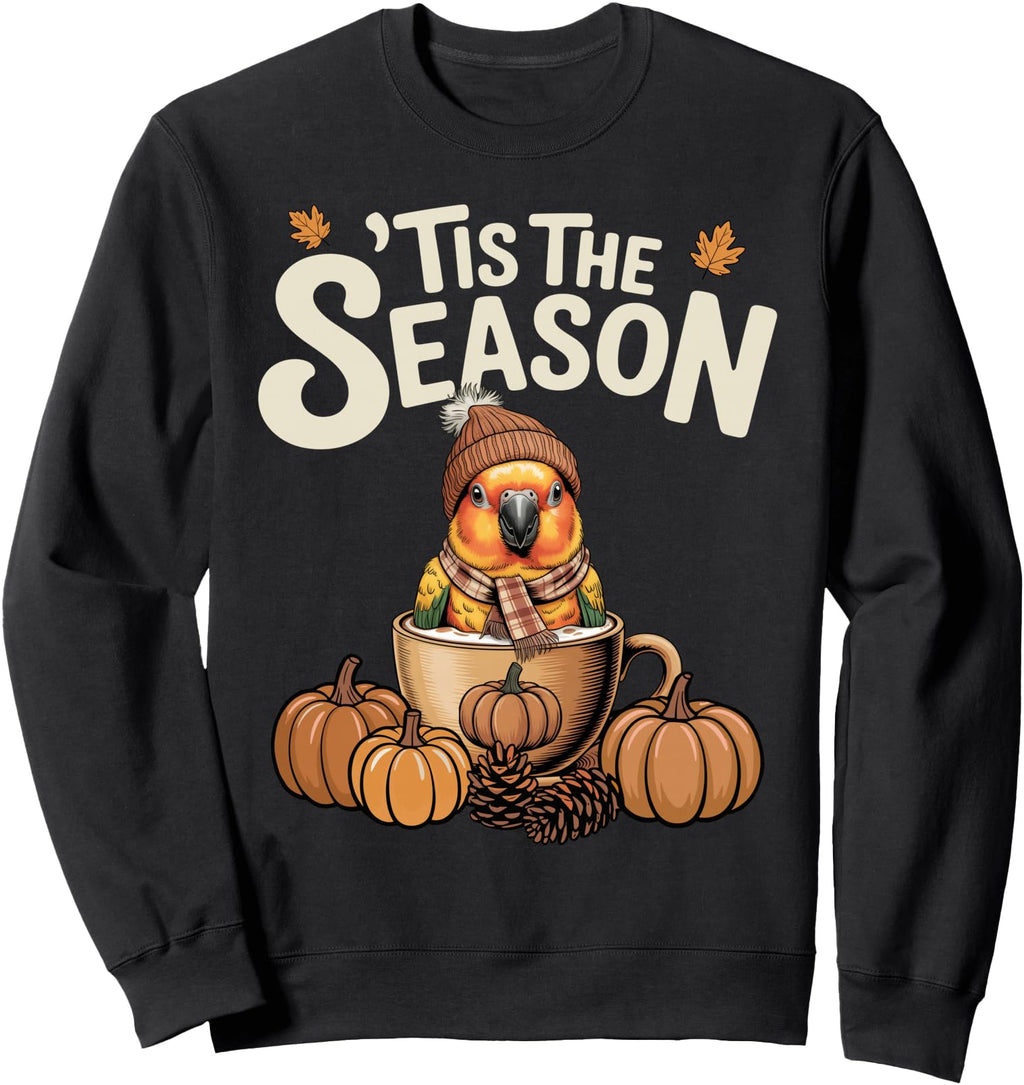 Handcrafted Tis Season Sun Conure Fall Hoodie - Custom Art Print Unisex - T-Shirt, Sweatshirt, Hoodie