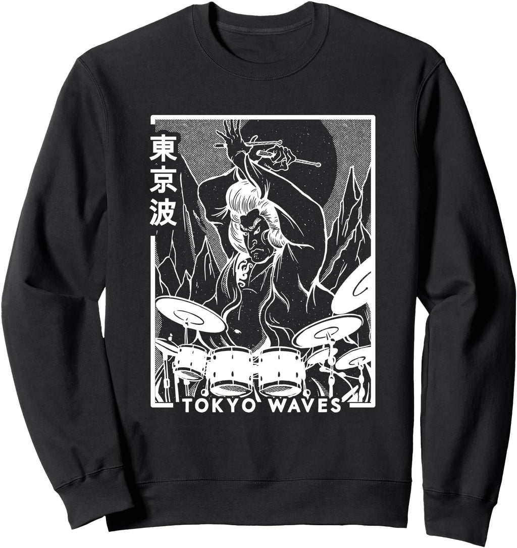 Authentic Samurai Playing Drums Hoodie - Aesthetic Graphic Men Women - T-Shirt, Sweatshirt, Hoodie