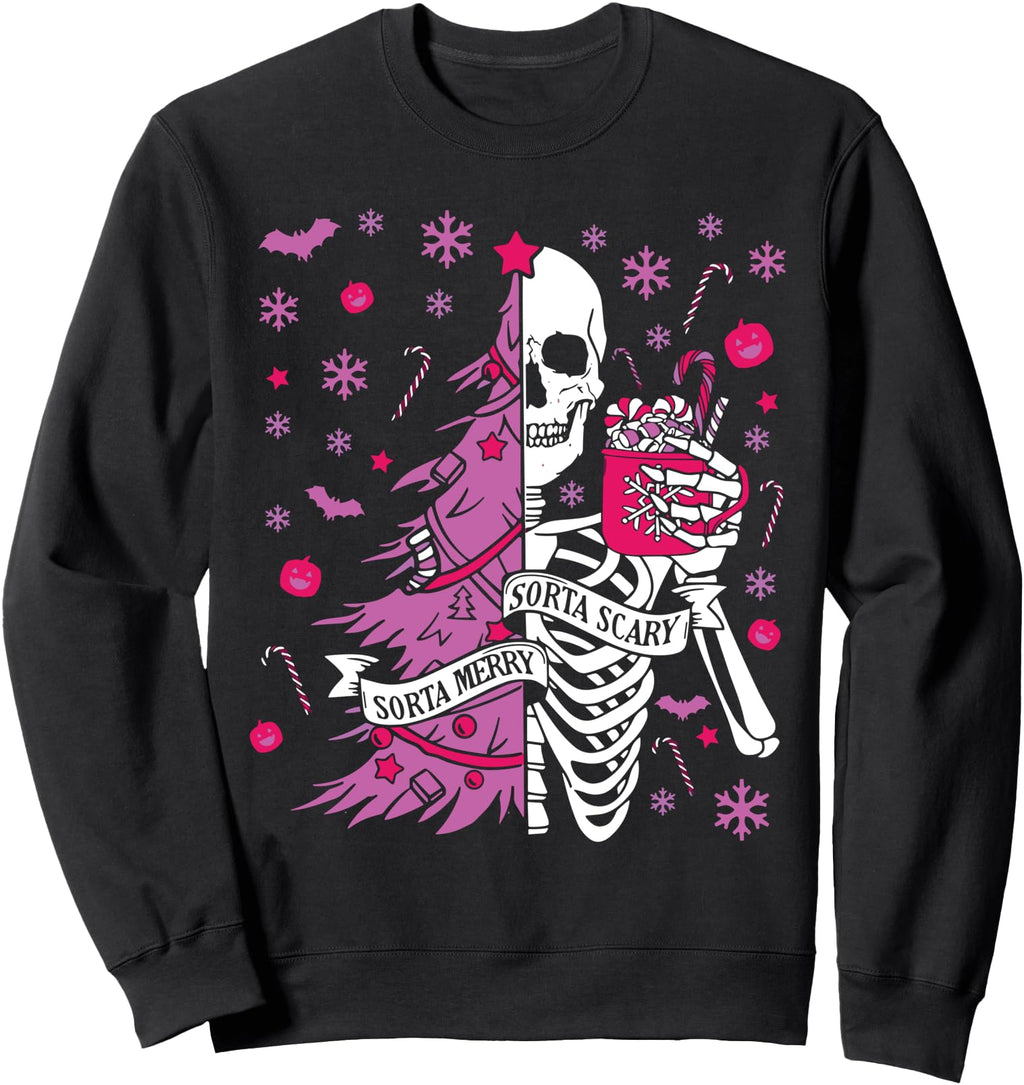 Original Sorta Merry Sorta Scary Skeleton Hoodie - Graphic Print Men Women - T-Shirt, Sweatshirt, Hoodie