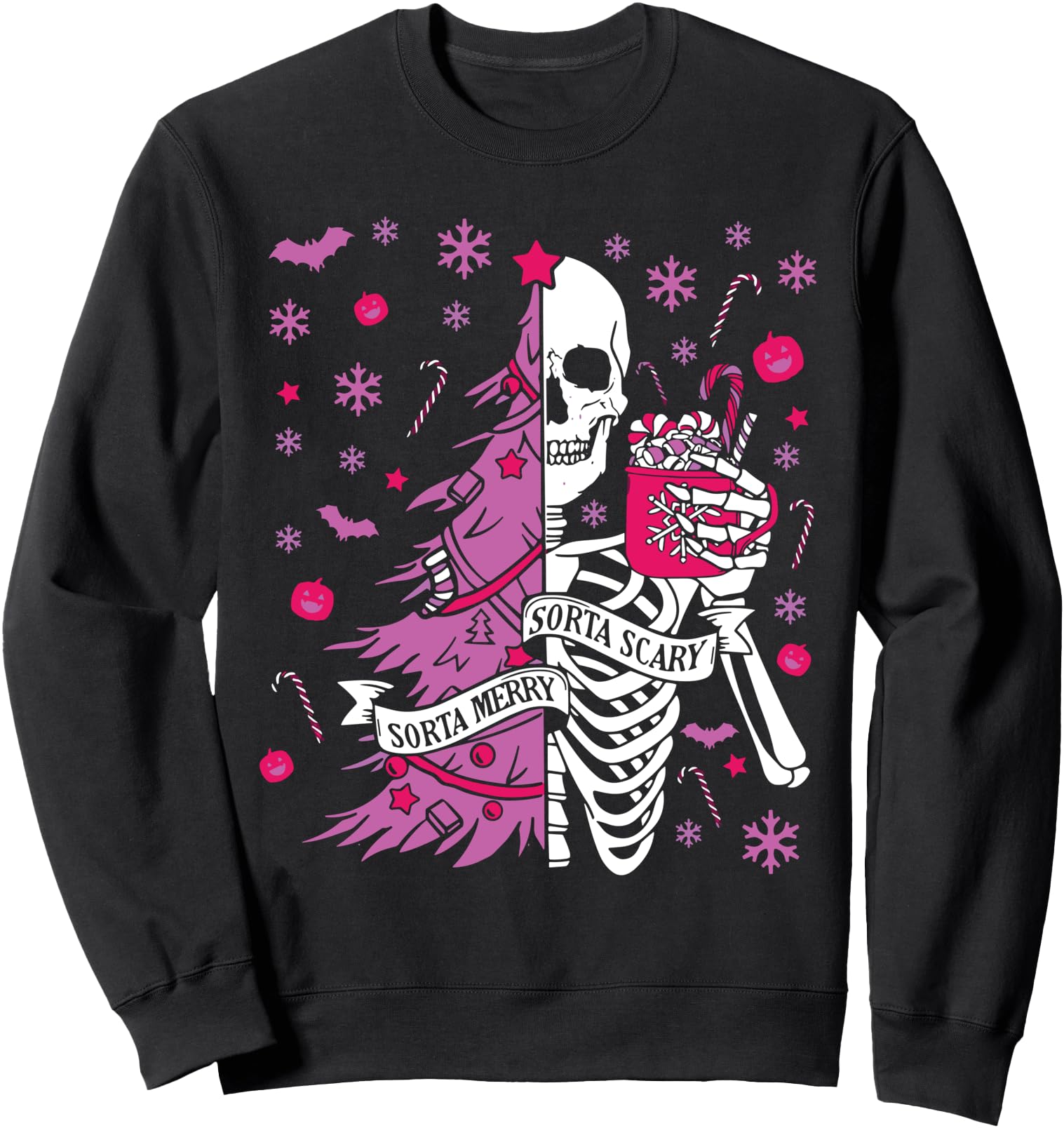 Original Sorta Merry Sorta Scary Skeleton Hoodie - Graphic Print Men Women - T-Shirt, Sweatshirt, Hoodie
