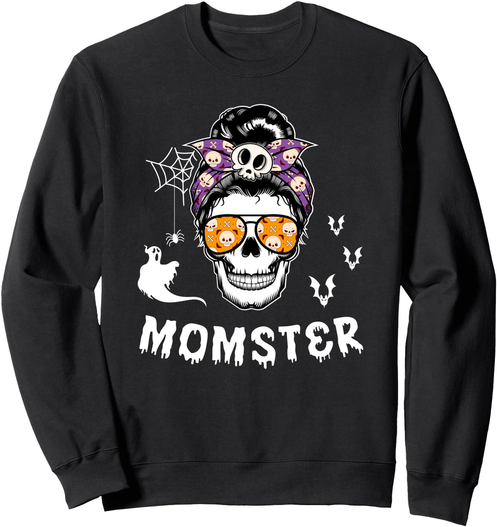 Original Momster Mom Skull Messy Bun Hoodie - Custom Art Print Unisex - T-Shirt, Sweatshirt, Hoodie